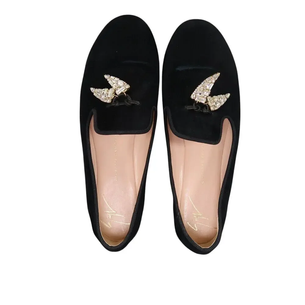 Giuseppe Zanotti Shoes Women 36 Slipper Loafer Shark Crystal Charm Fashion Black